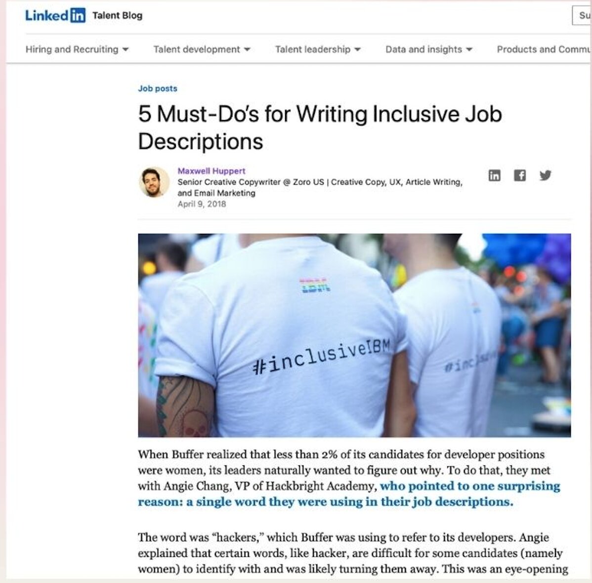 LinkedIn Talent Blog post by Maxwell Huppert